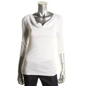 Three Dots Womens Cream Modal Blend Drape Neck Pullover Top Shirt NWOT